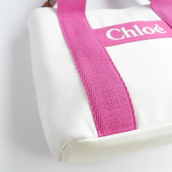 Authentic Preowned Chloe White/Pink Canvas Two Way Bag - Picture 3 of 16